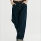Cotton blend straight leg folded cuff jeans