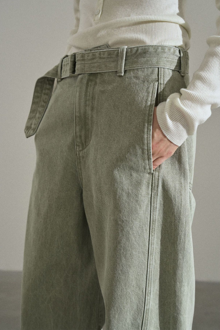Jean forme faucille avec ceinture en coton | 2 couleurs