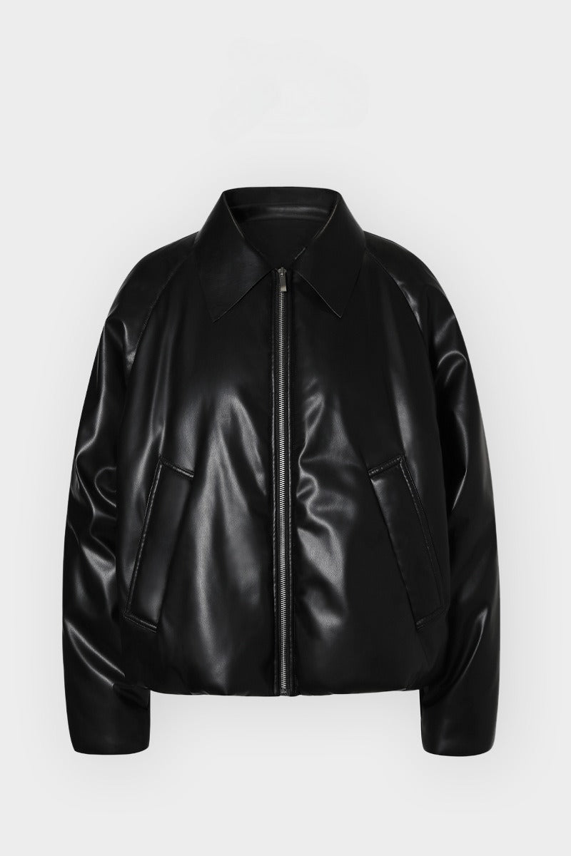 Sleek biker style padding PU jacket | 2 color