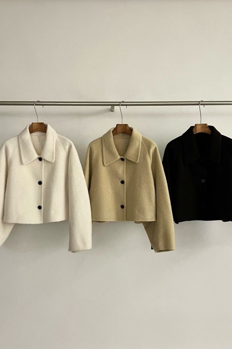 Wool blend lapel cropped fit jacket | 3 color