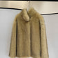 Fur-like PU and polyster long hair leatherette jacket | 2 color