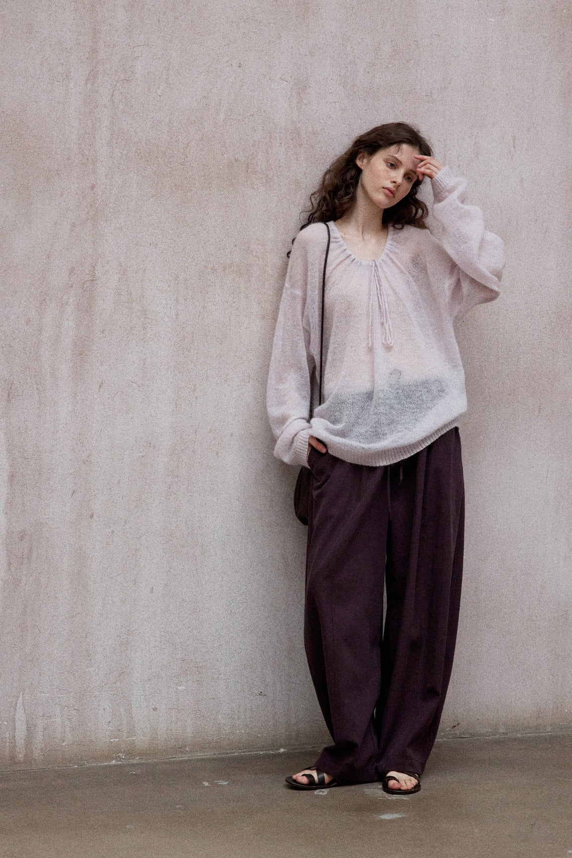 Cotton blend cocoon shape lace waist loose pants | 5 color
