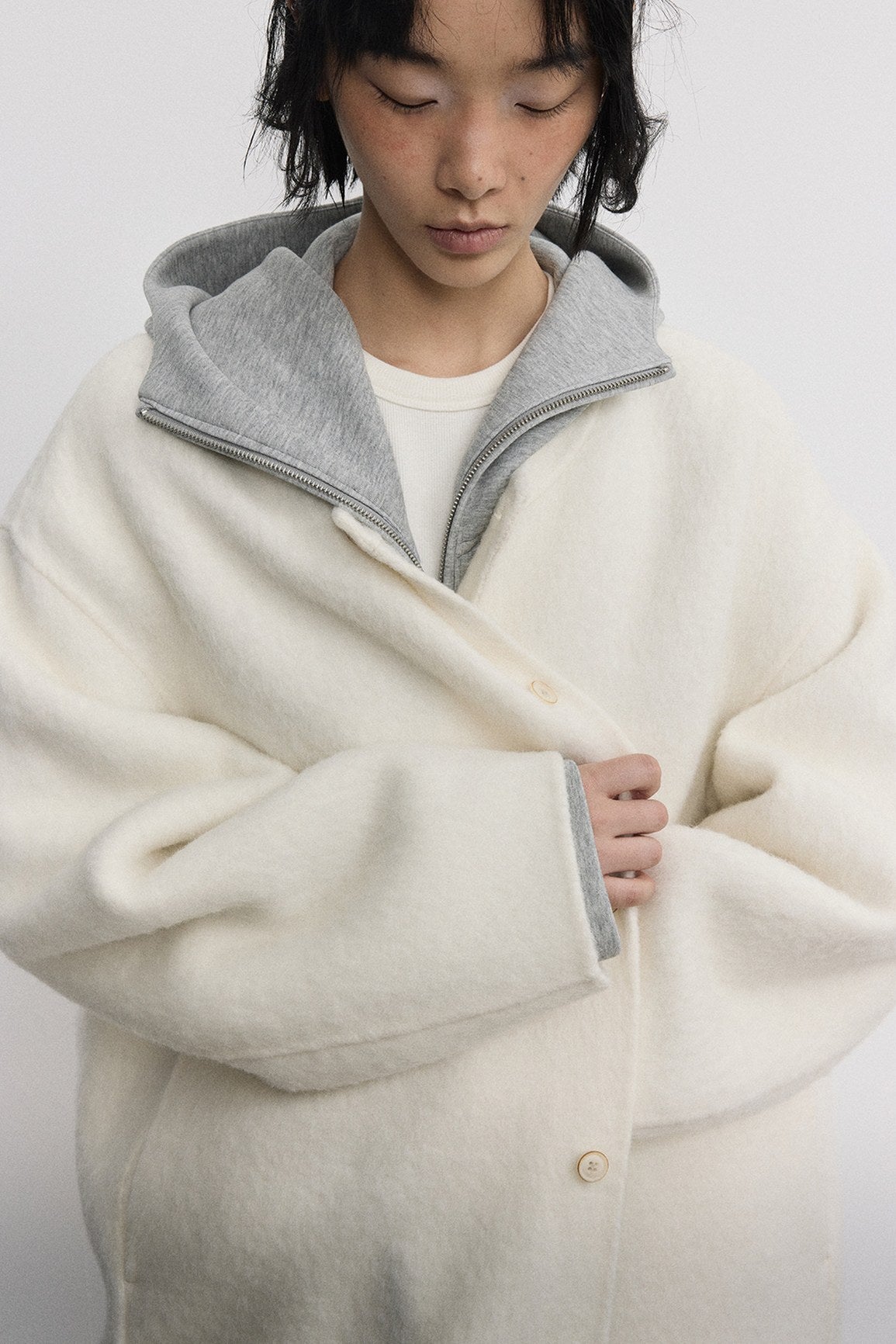 Sheep wool-riched double-sided cocoon shape coat | 2 color