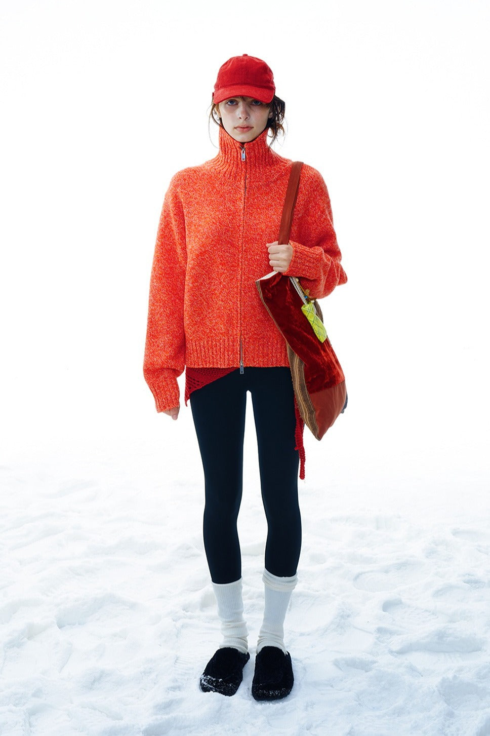 100% wool high-neck dual zipper mixed color sweater | 3 color