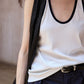 Cotton blend elastic color contrast tank top | 3 color