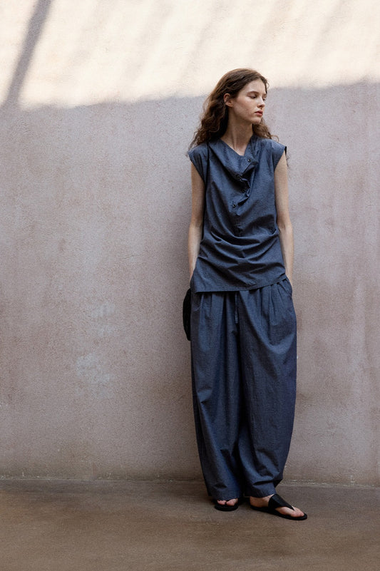 Cotton blend linen wide-leg pants | 2 color