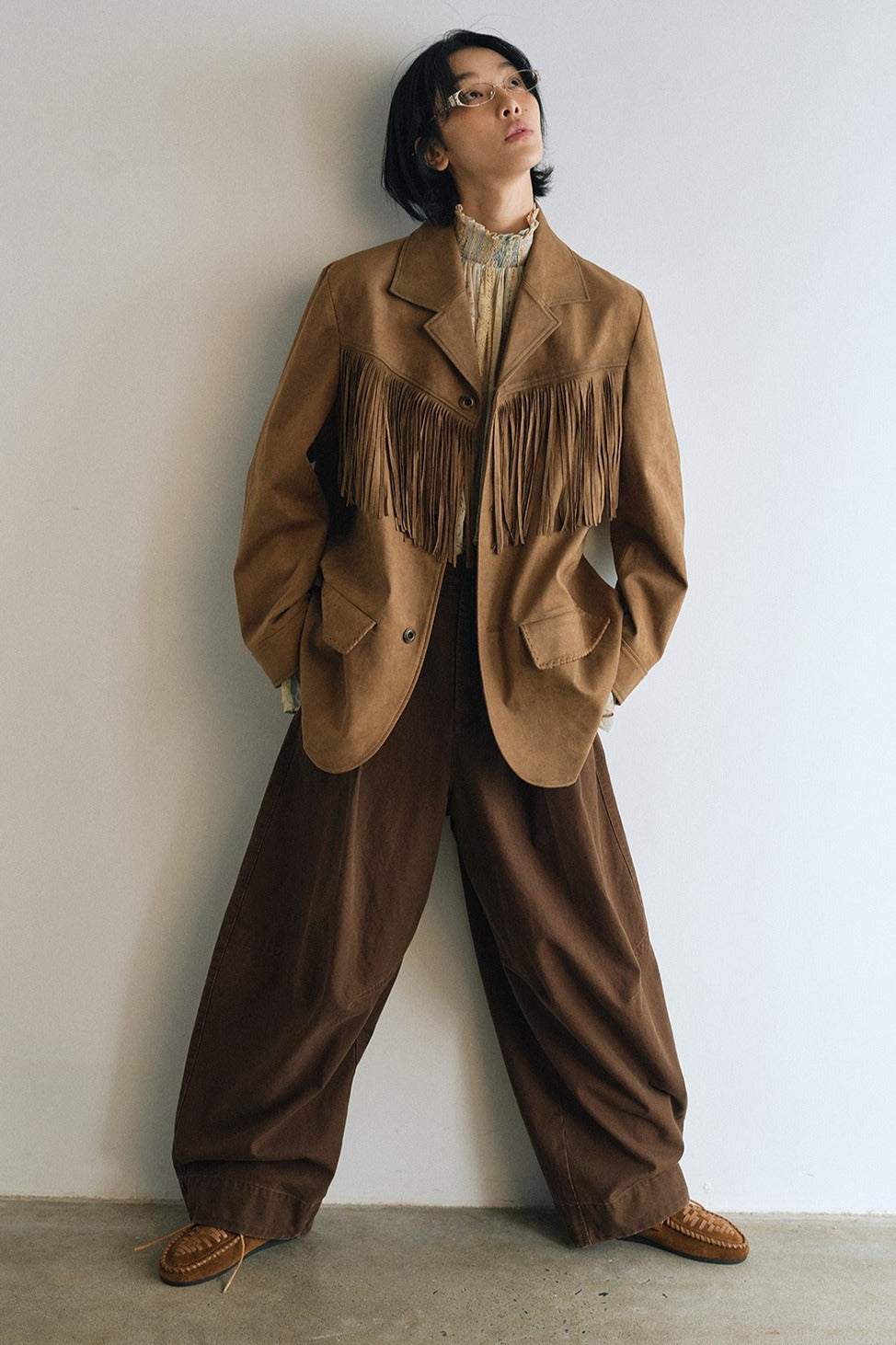 Suede texture fringe blazer | 2 color
