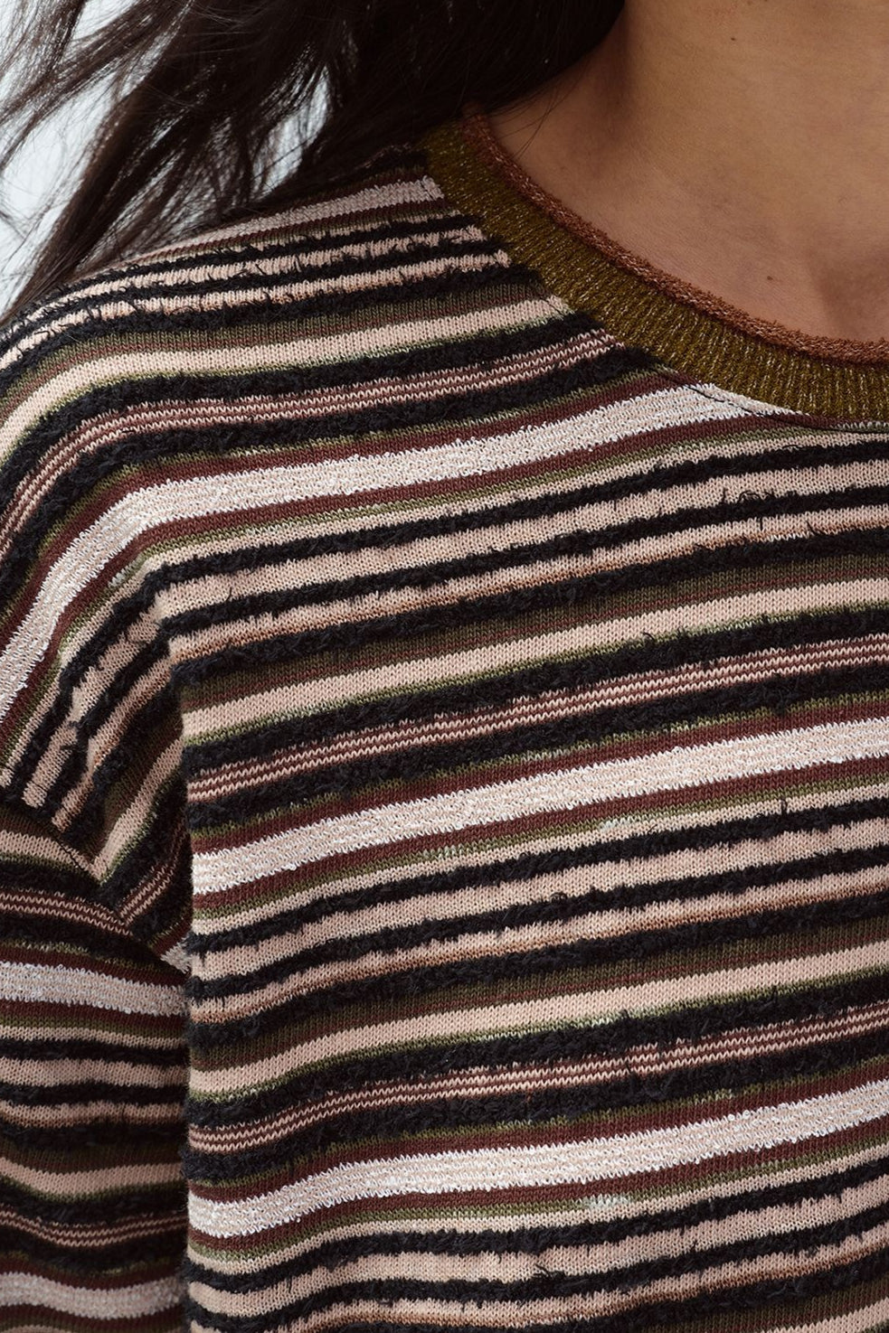 Cotton blend velvet-texture striped T-shirt | 5 color