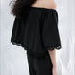 Cotton off-shoulder cropped lace trim top | 3 color