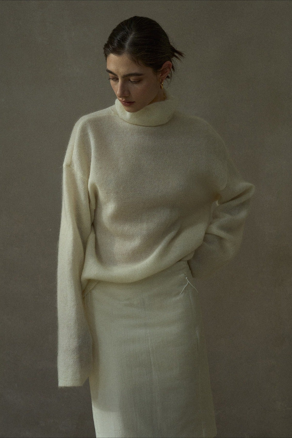 Mohair blend stacked high neck cozy loose sweater | 4 color