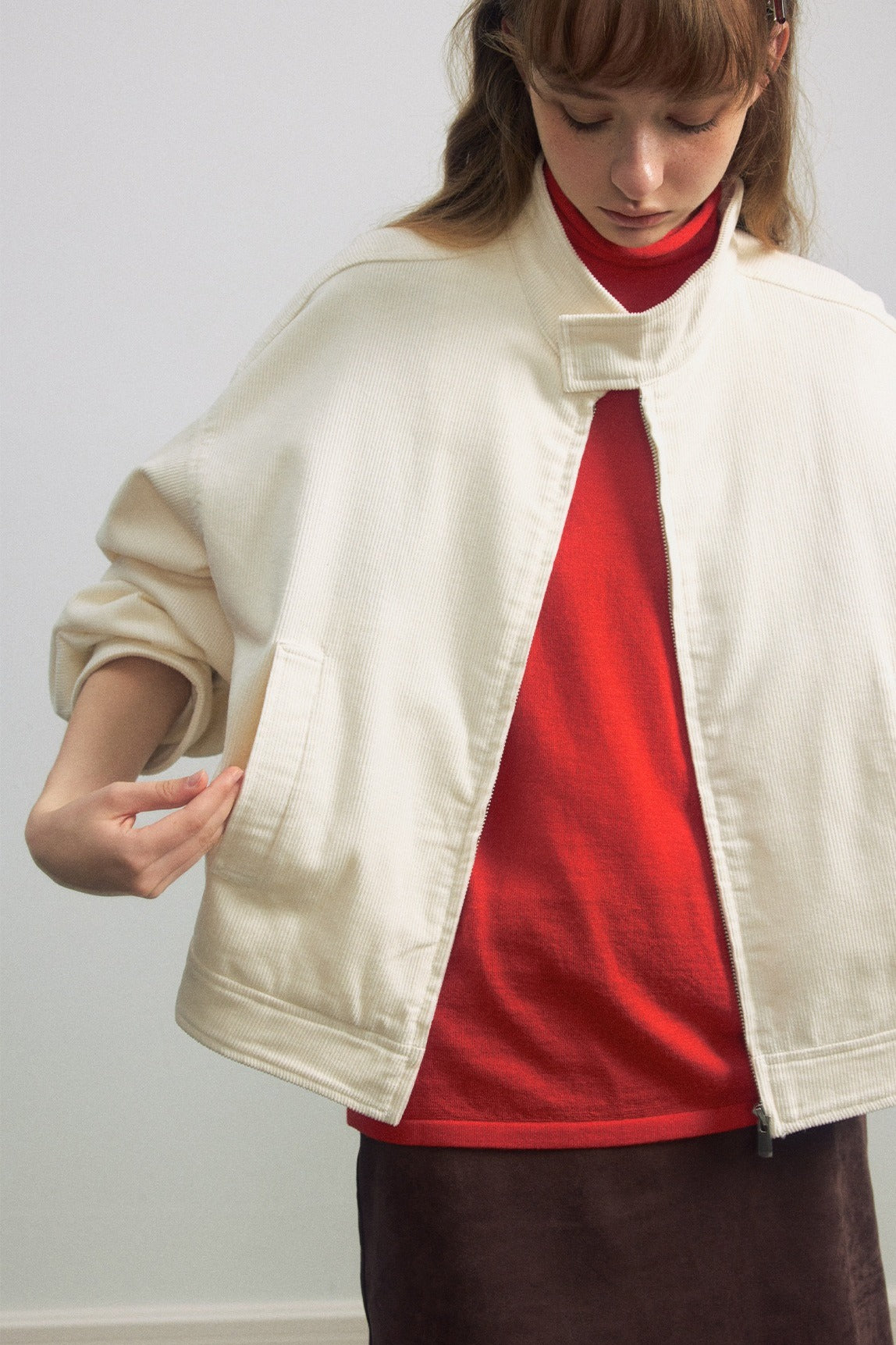 Cotton stand collar cropped jacket | 3 color