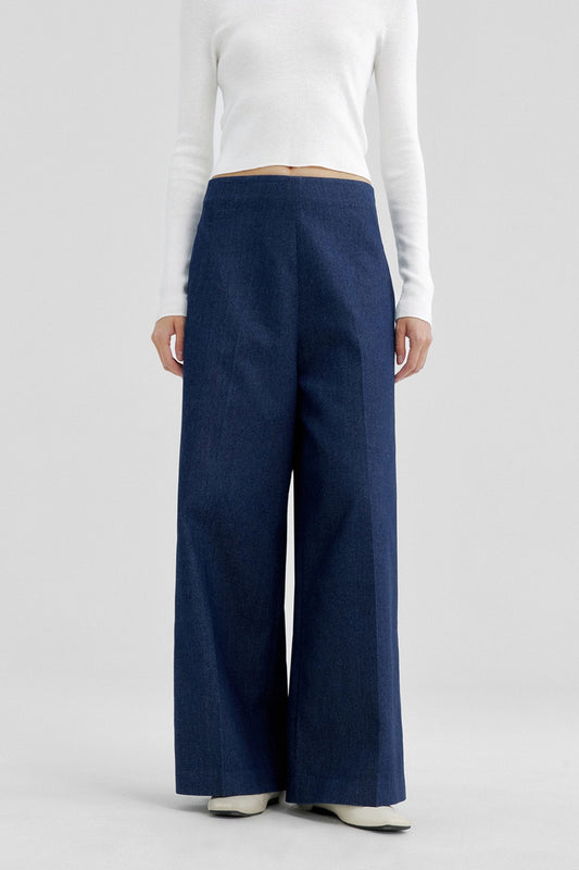Cotton blend minimalist wide-leg jeans