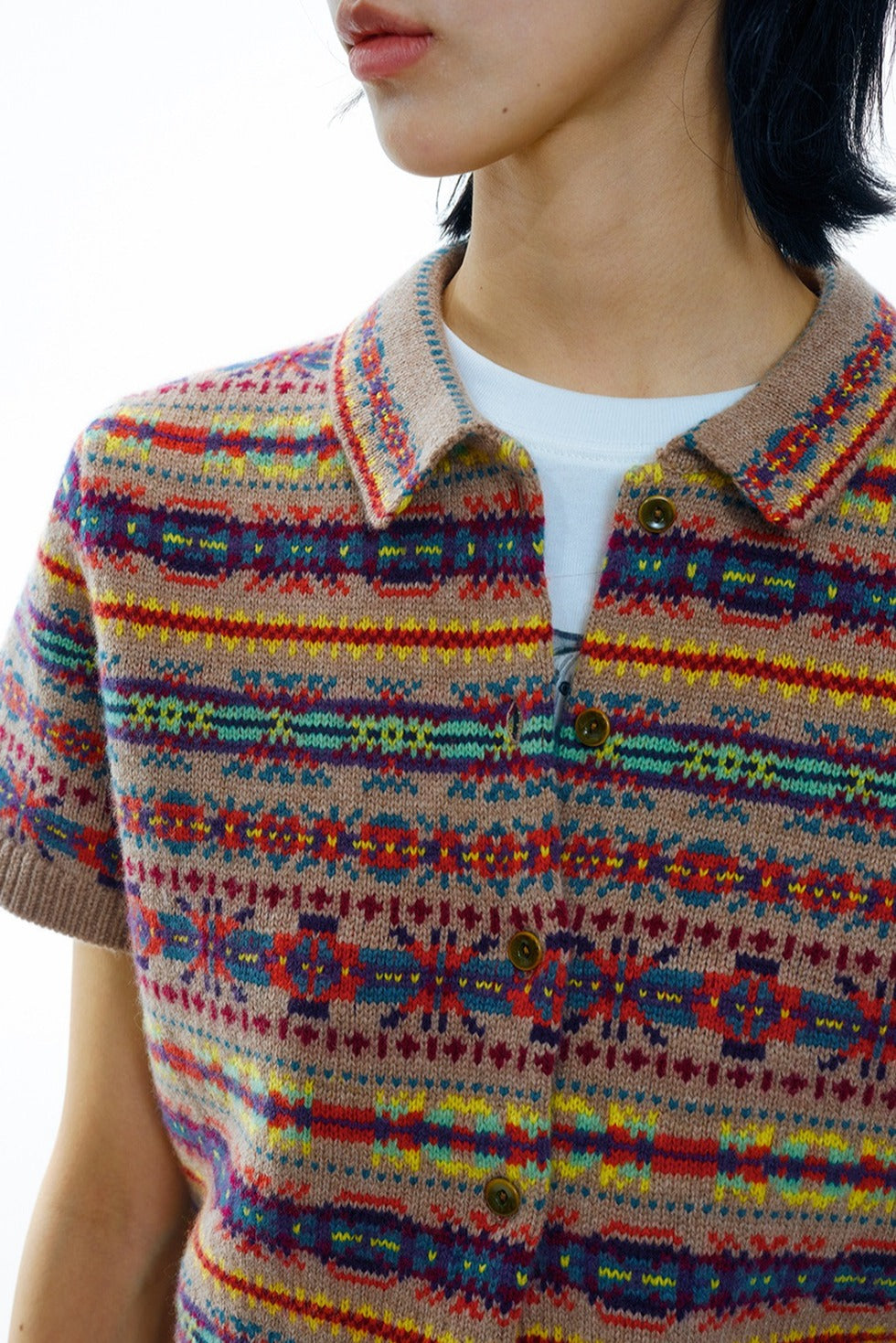 Wool riched vintage charm Fair-isle cardigan | 2 color