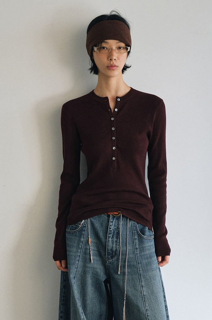Wool blend fit henley collar knitwear | 5 color