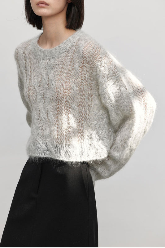 Soft twists knitting mohair round neck short sweater | 6 color