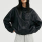 Matte-finish cropped PU jacket | 2 color