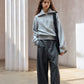 Wool blend herringbone texture loose fit casual pants | 2 color