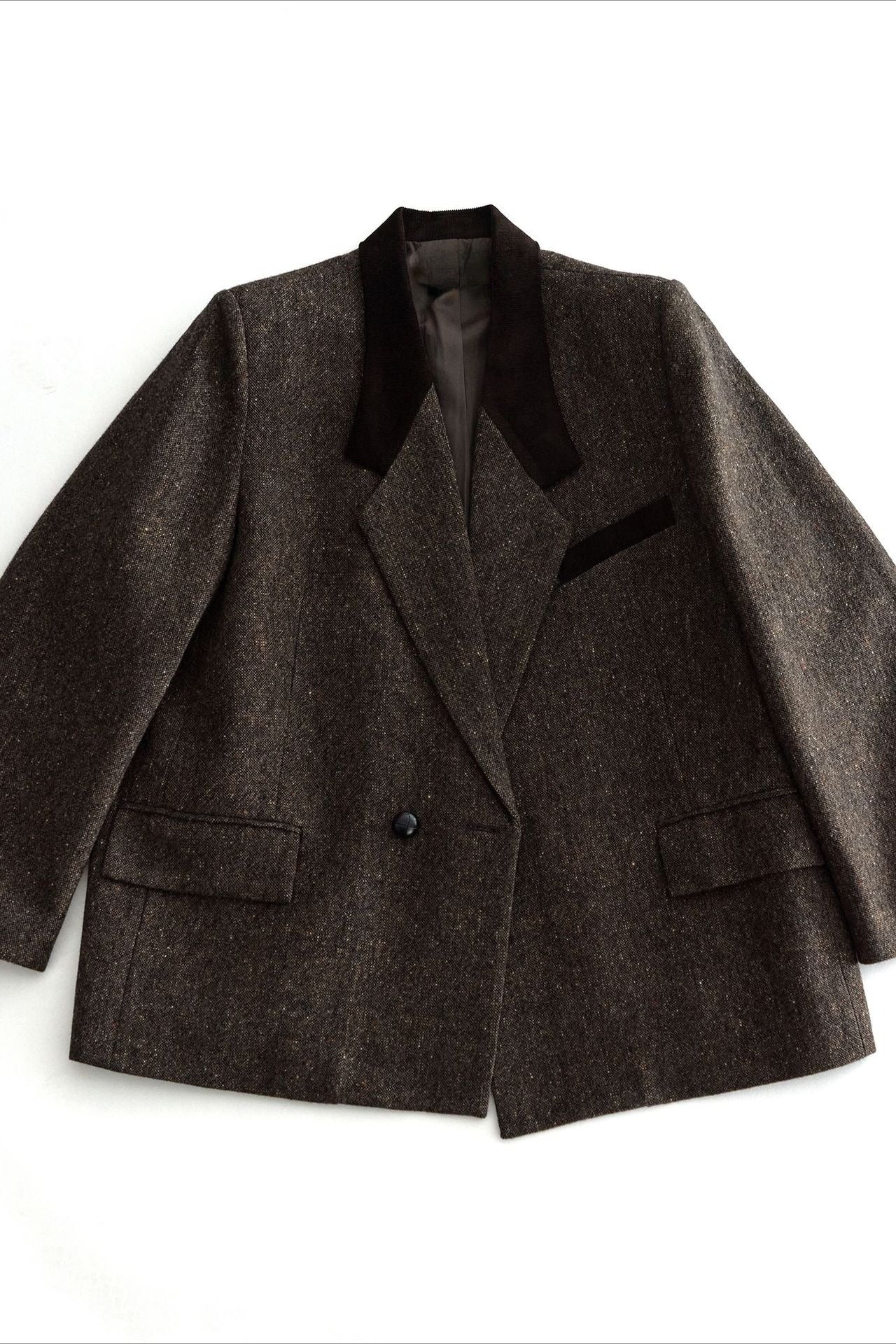 Wool blend loose-fit contrasting design jacket | 2 color