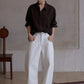 Cotton blend wide-leg  curved shape jeans | 3 color