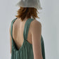 Lyocell U-neck pleated backless cocoon shaped vest dress | 3 color