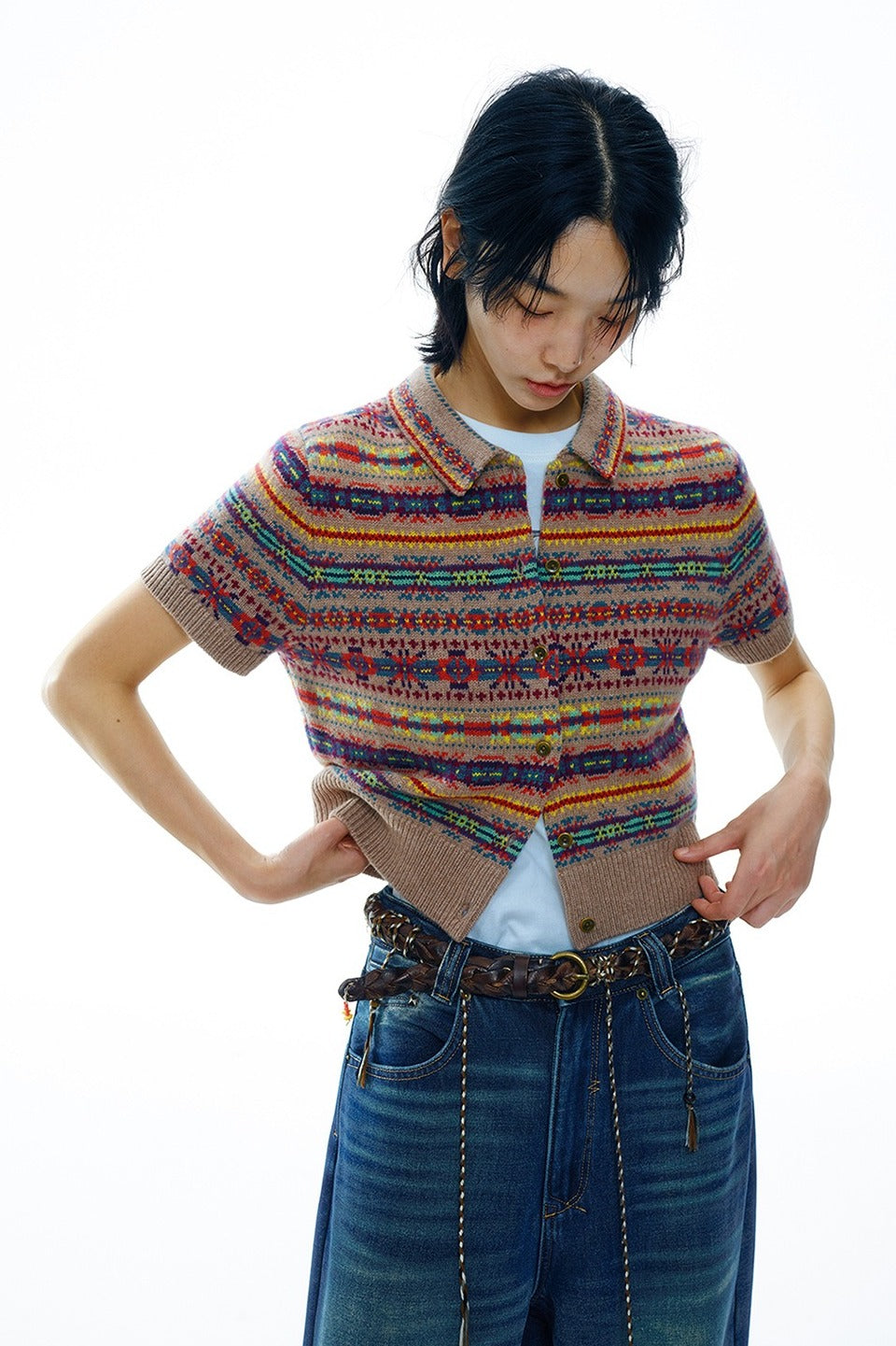 Wool riched vintage charm Fair-isle cardigan | 2 color