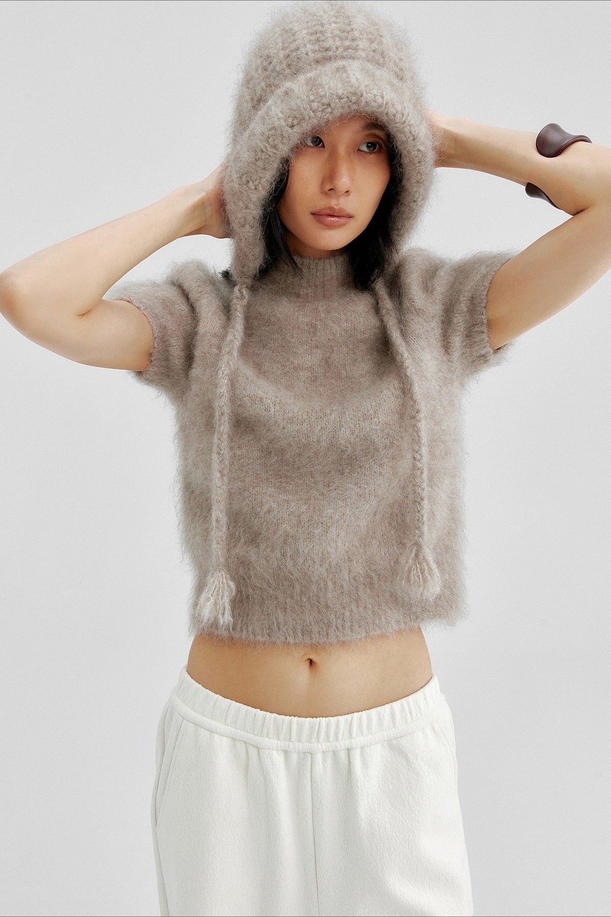 Cashmere-alpaca blend soft long hair hat