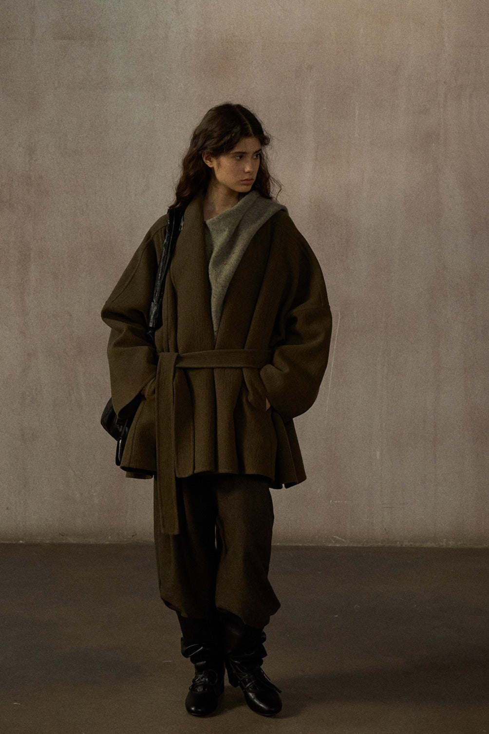 Wool blend batwing silhouette relaxed fit jacket | 2 color