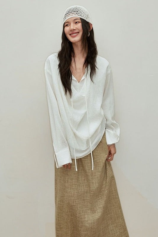 Elastic crinkle texture fluid shirt | 3 color