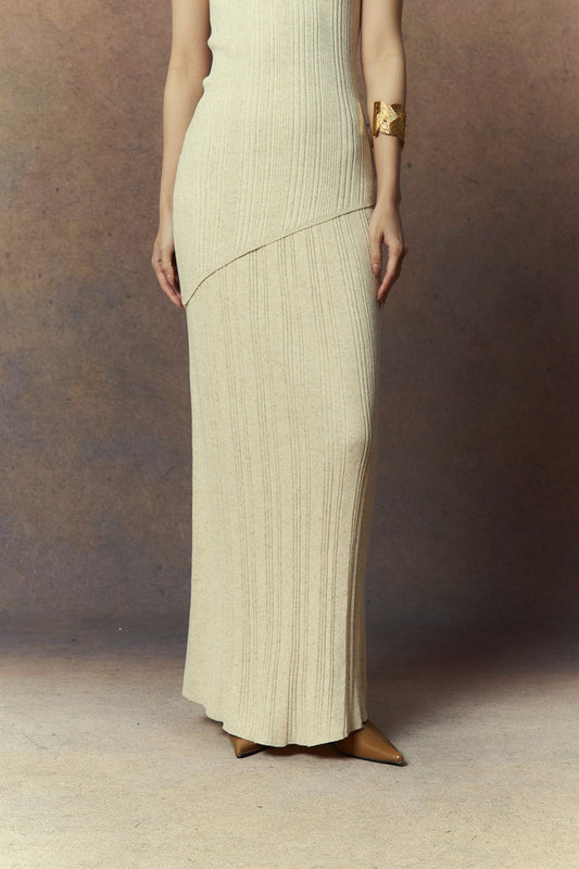 Rib-knit Floor-length skirt—acrylic-Lyocell-linen | 3 color