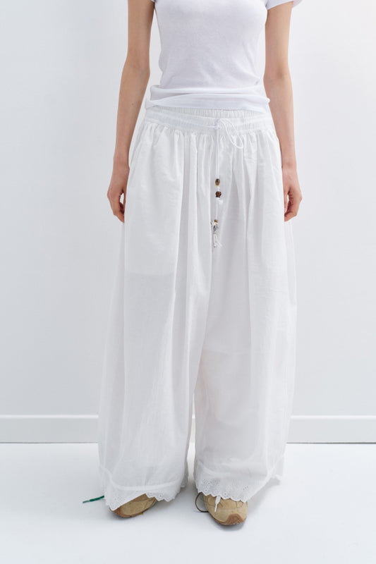 Cotton blend double-layered lace hem loose pants | 3 color