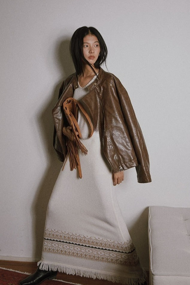 Pure minimalist asymmetric collar PU jacket | 2 color