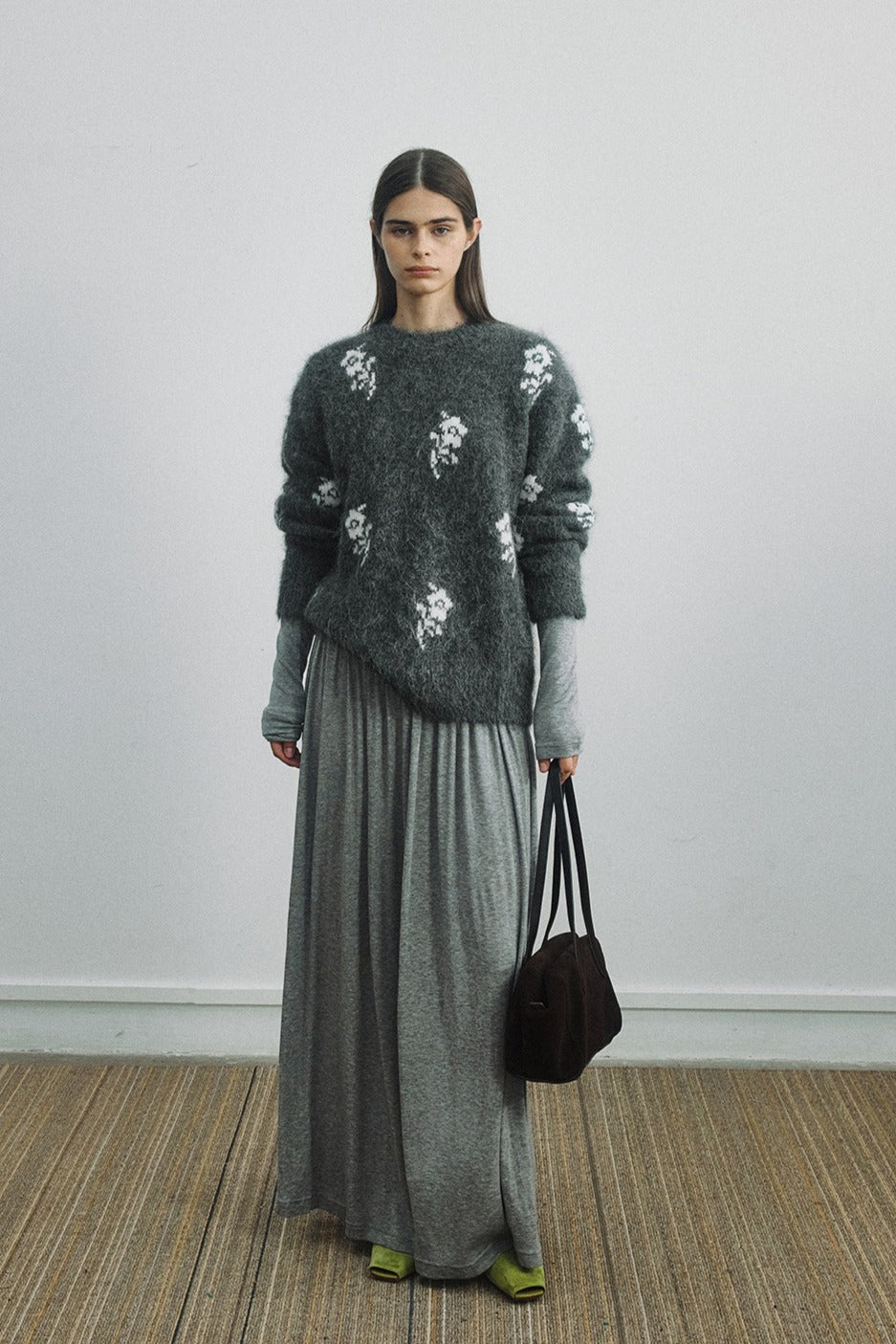Alpaca-blend floral pattern sweater | 2 color