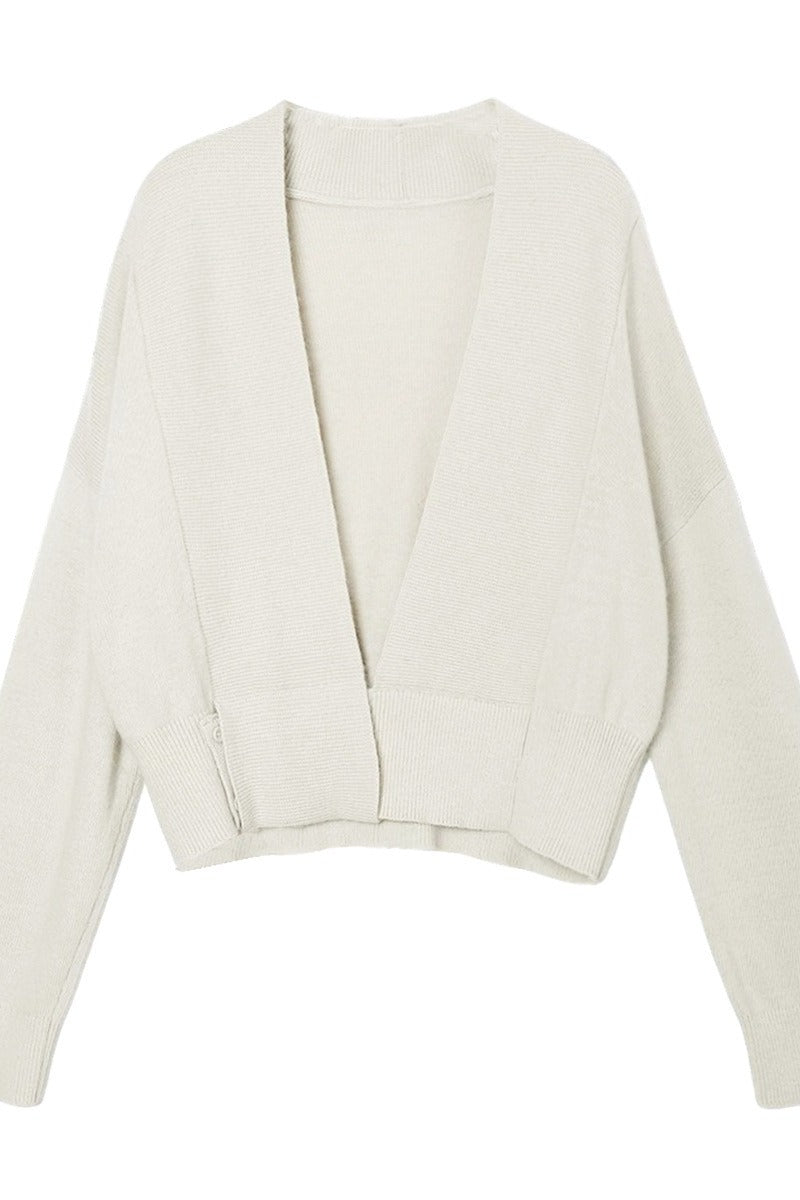 Large V-neck buttoned waist sweater | 2 color