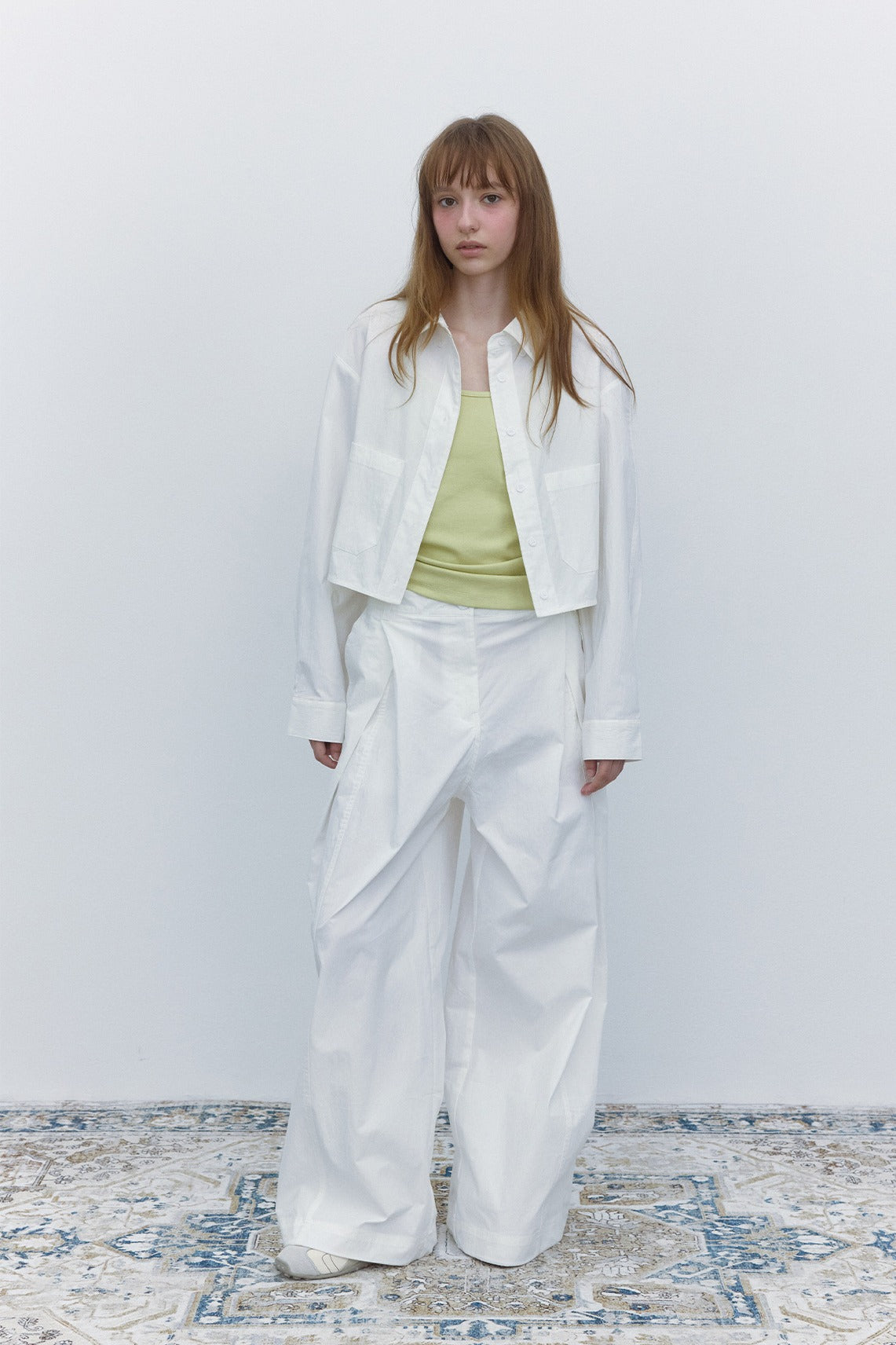 Cotton blend tactile texture cropped shirt | 3 color
