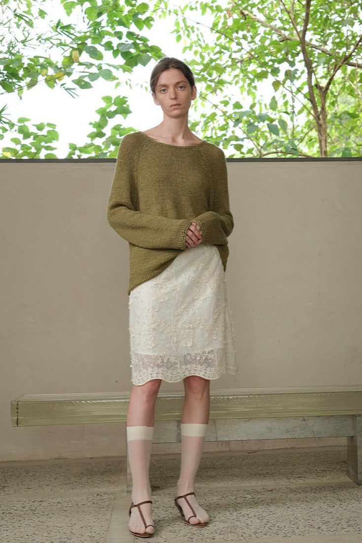 Falda midi de encaje jacquard en mezcla de algodón | 3 colores