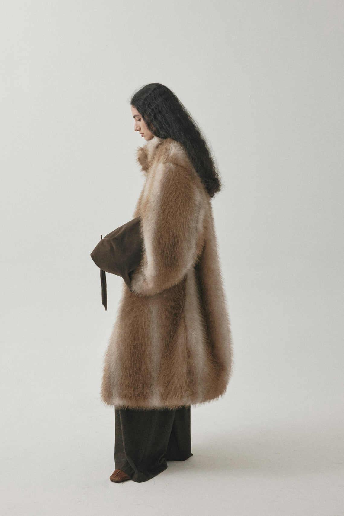 Faux fur drape loose overcoat