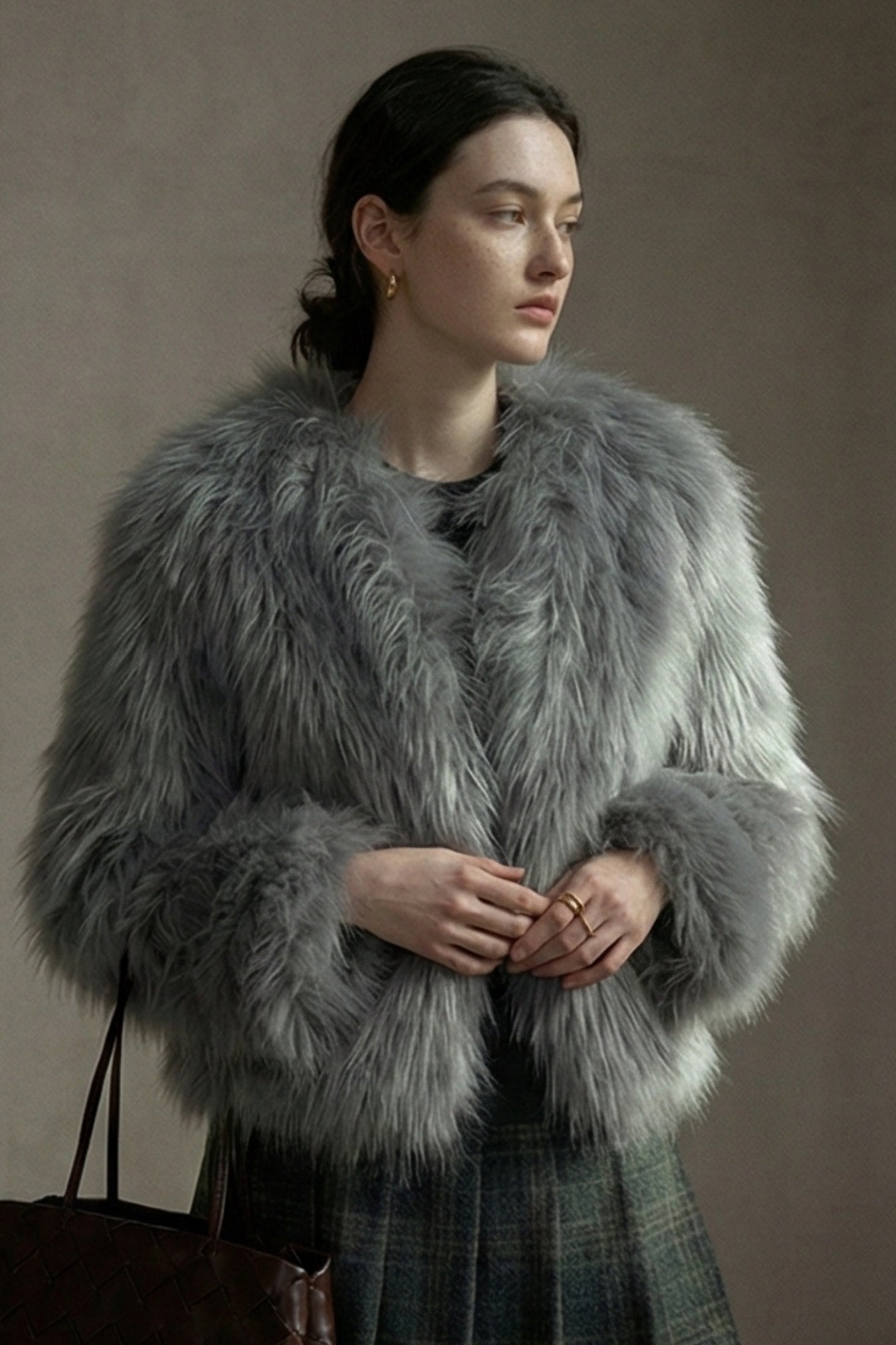 Fluffy raccoon fur double-sided woven jacket | 5 color