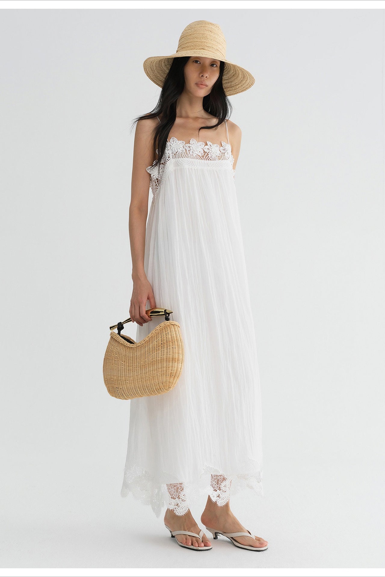 Tencel blend floral embroidery halter dress