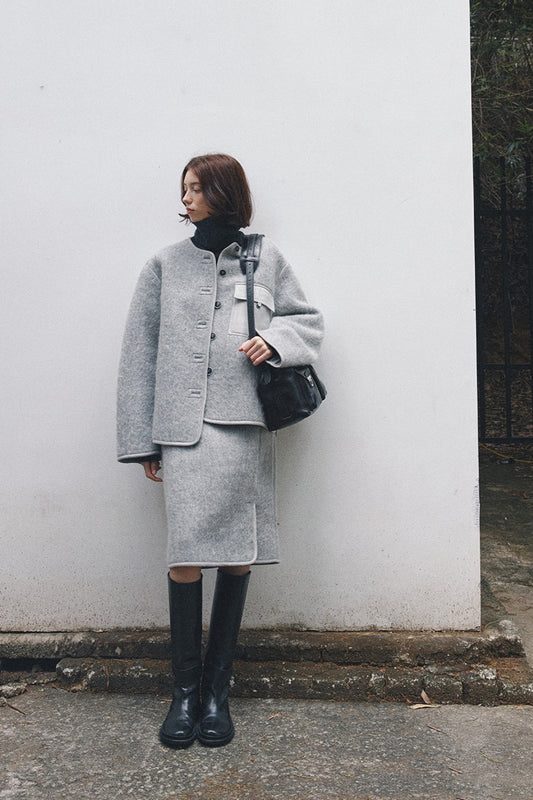 Chaqueta de mezcla de lana con corte cuadrado y estructurado | 2 colores