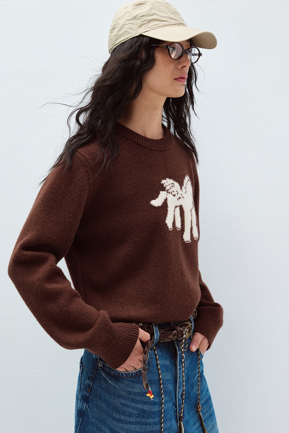 100% sheep wool horse pattern pullover sweater | 3 color