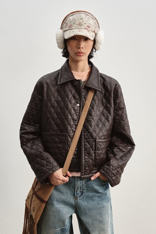 Retro-style quilted PU jacket | 2 color