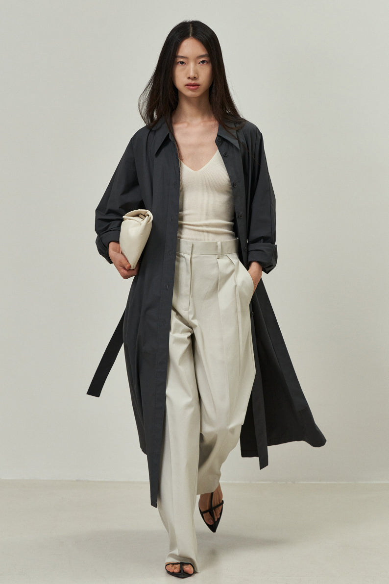 Cotton Trench style long coat skirt dress | 4 color – Polyphonie
