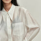 Long collar transparent Tencel shirt | 3 colors